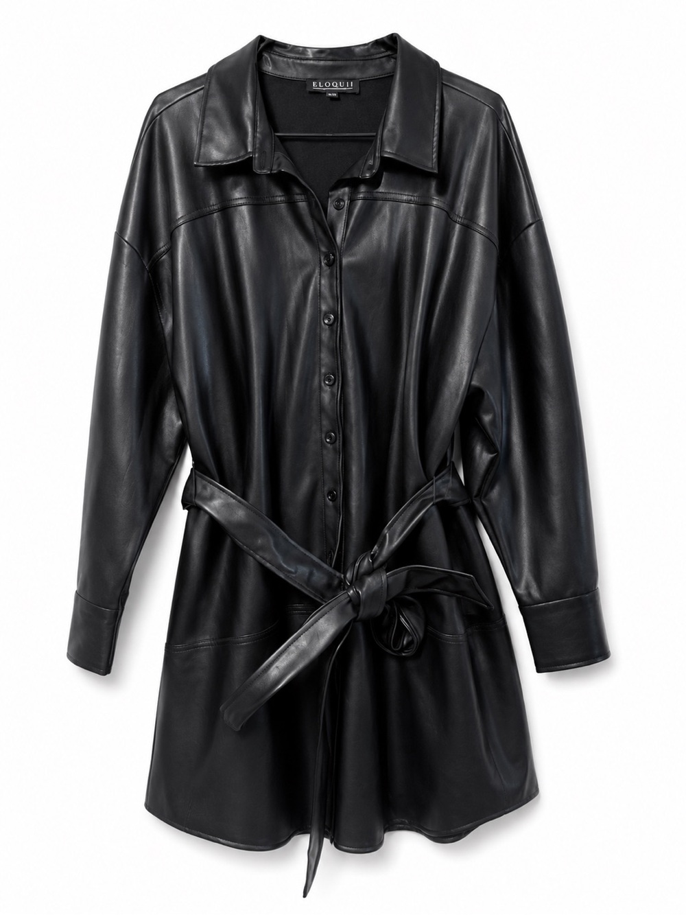 Eloquii Faux Leather Belted Shirt Dress Black Plus Size 22